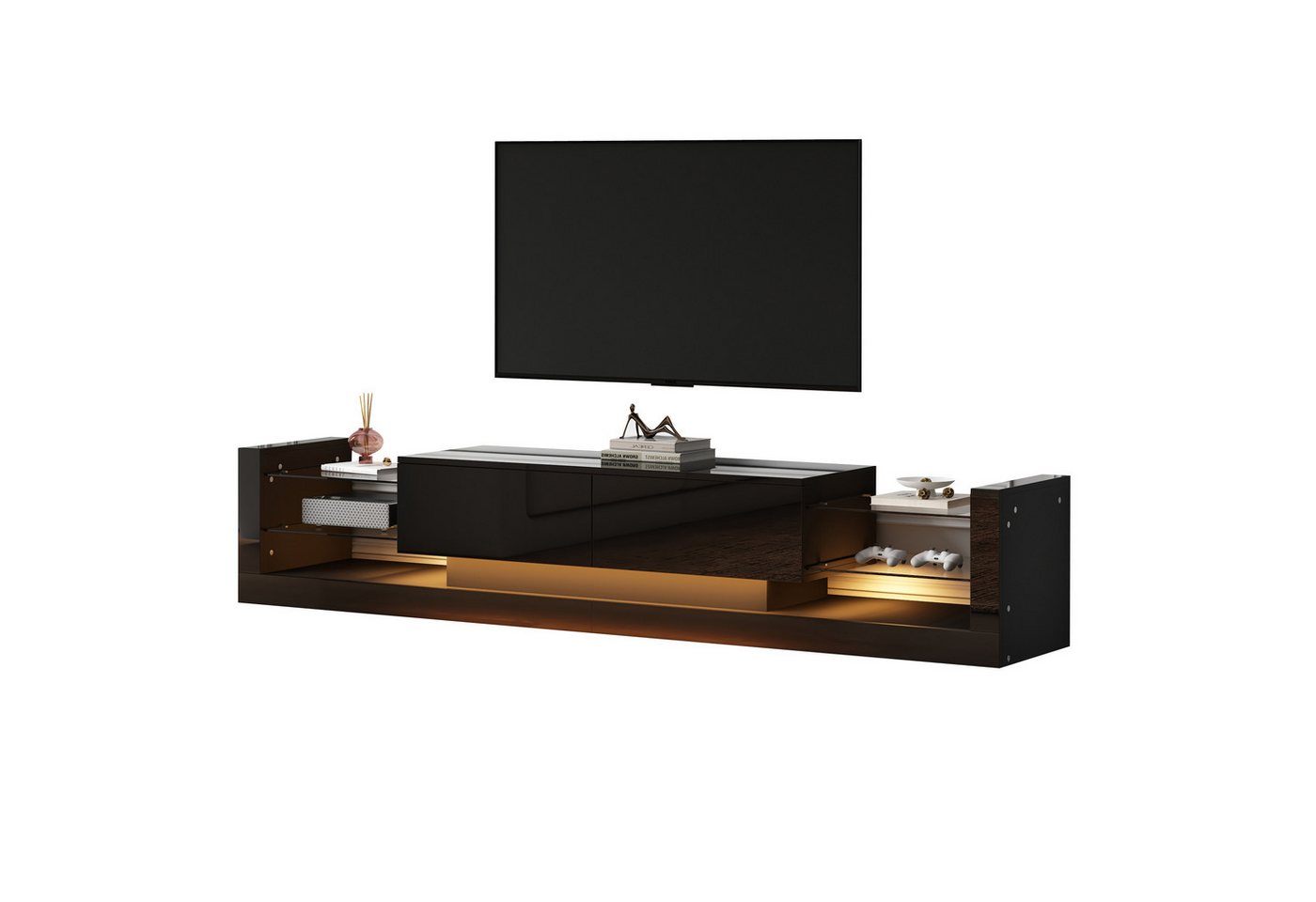 Gotagee TV-Schrank Hochglanz Fernsehschrank 181 cm Wohnzimmertisch Beistelltisch mit LED Für Fernseher bis 80 Zoll von Gotagee