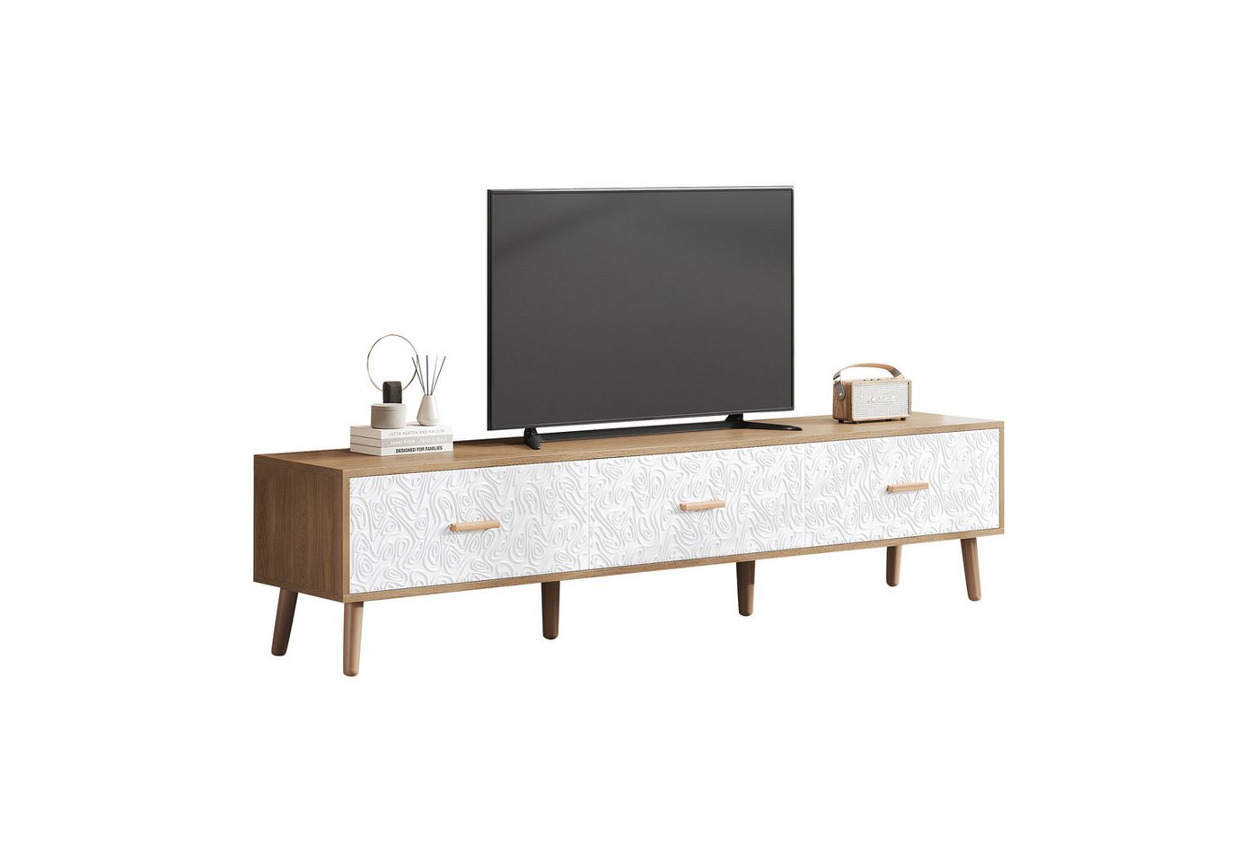 Gotagee TV-Schrank Lowboard Retro-Holz helles Holz weiße Türverkleidung mit Retro-Muster Gotagee TV-Schrank Lowboard Retro-Holz helles Holz weiße Türverkleidung mit Retro-Muster von Gotagee
