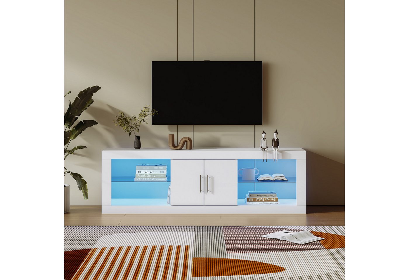 Gotagee TV-Schrank Modern TV-Ständer LED TV-Schrank Hochglanz Aufbewahrungsschrank Bluetooth-Steuerung von Gotagee