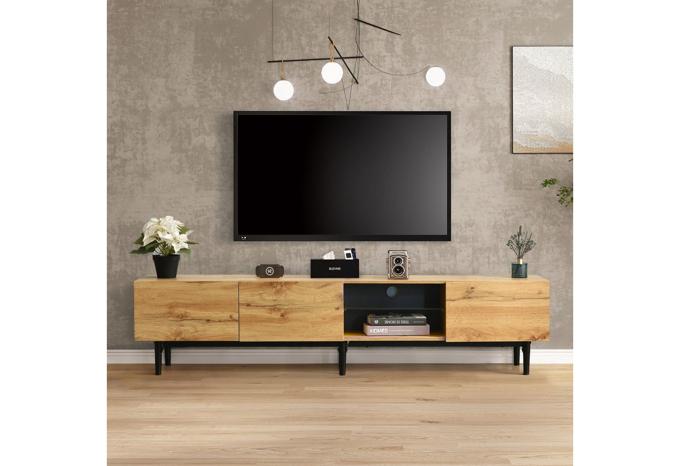 Gotagee TV-Schrank Moderner LED TV-Schrank Holzmaserung Fernsehtisch Fernsehschrank Natur von Gotagee