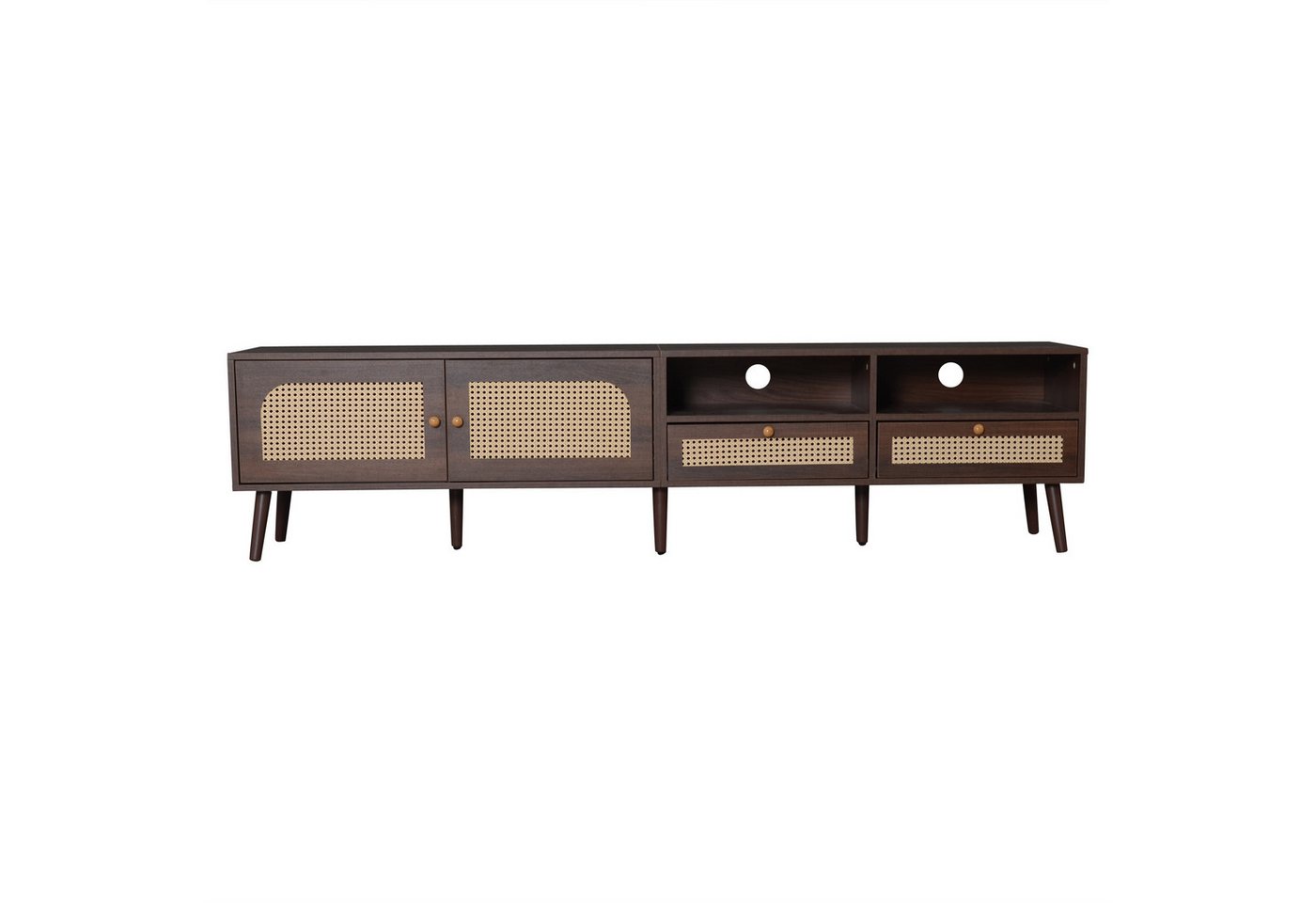 Gotagee TV-Schrank TV Möbel 200x37x49,5cm Lowboard mit Rattantüren 2 Schubladen für 80-Zoll-Fernseher. von Gotagee