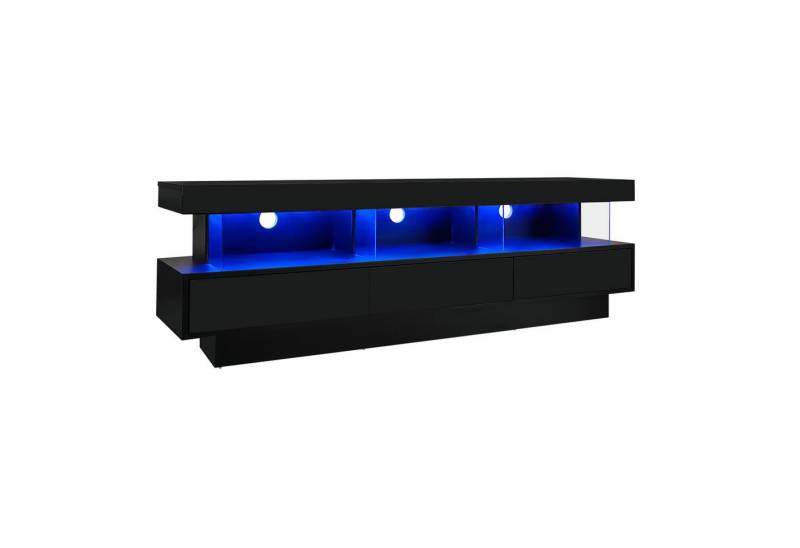 Gotagee TV-Schrank TV-Ständer 3 Glasfächern LED Fernsehschrank App-Steuerung Bluetooth LED-Beleuchtung, App-Steuerung, Bluetooth-verbunden von Gotagee