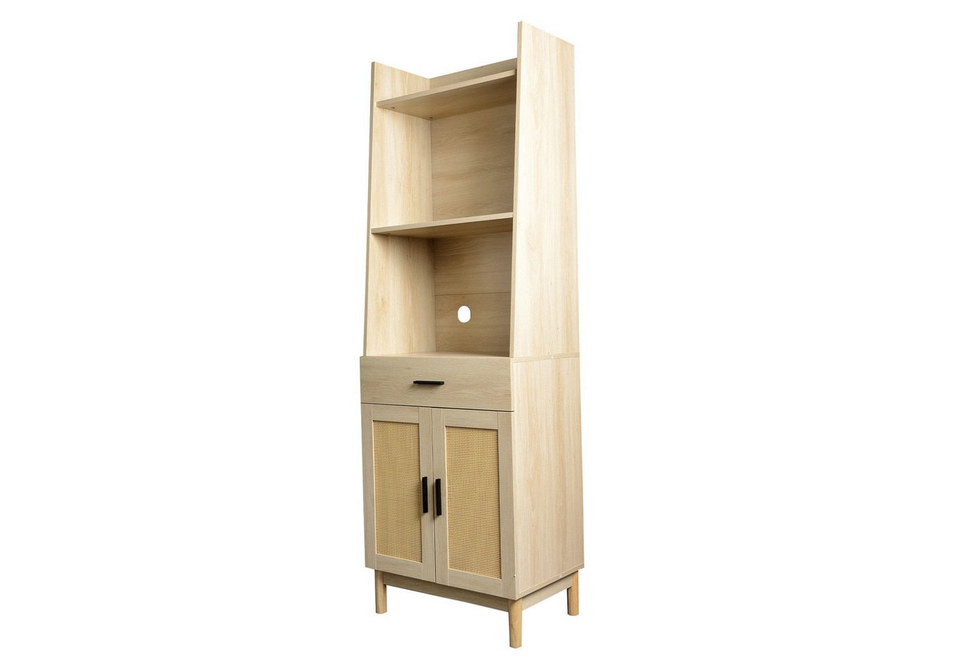 Gotagee Vitrine 180.5cm Vitrine 2 Rattantüren Beistellschränke Hochschränke Sideboard mit 2 Rattantüren, 1 Schublade, 3 offene Stauräume von Gotagee