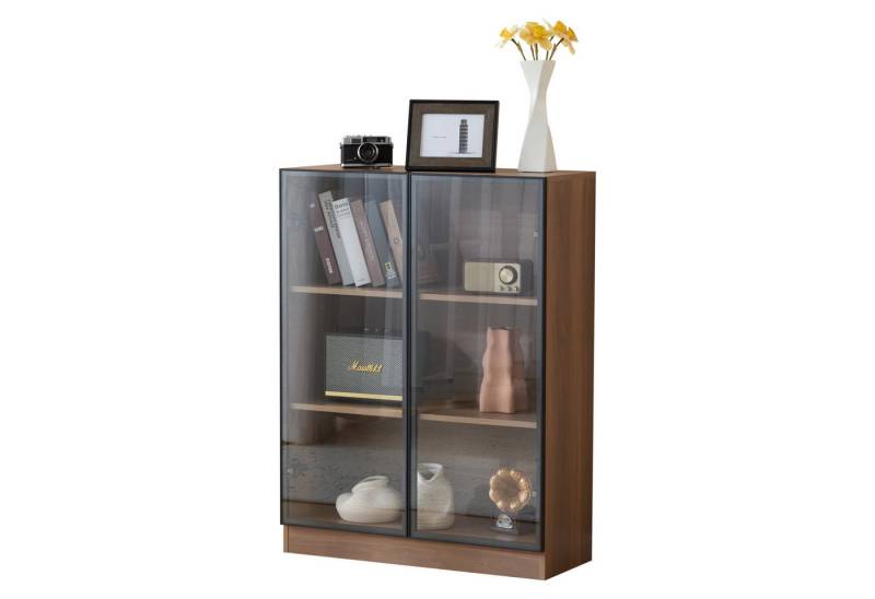 Gotagee Vitrine Glasvitrine mit Beleuchtung Vitrinenschrank Sammlervitrine Schließfach Glasschrank Stehend mit 4-stufigen Einlegeböden T32/H106/B80 cm von Gotagee