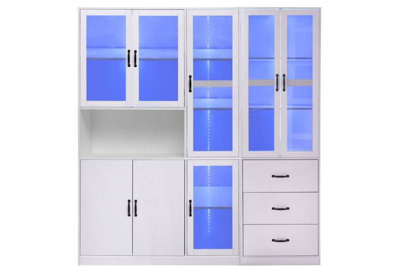 Gotagee Vitrine Modernes weißes Vitrine-Set weiße vertikale LED 180x200 cm Kabinett von Gotagee
