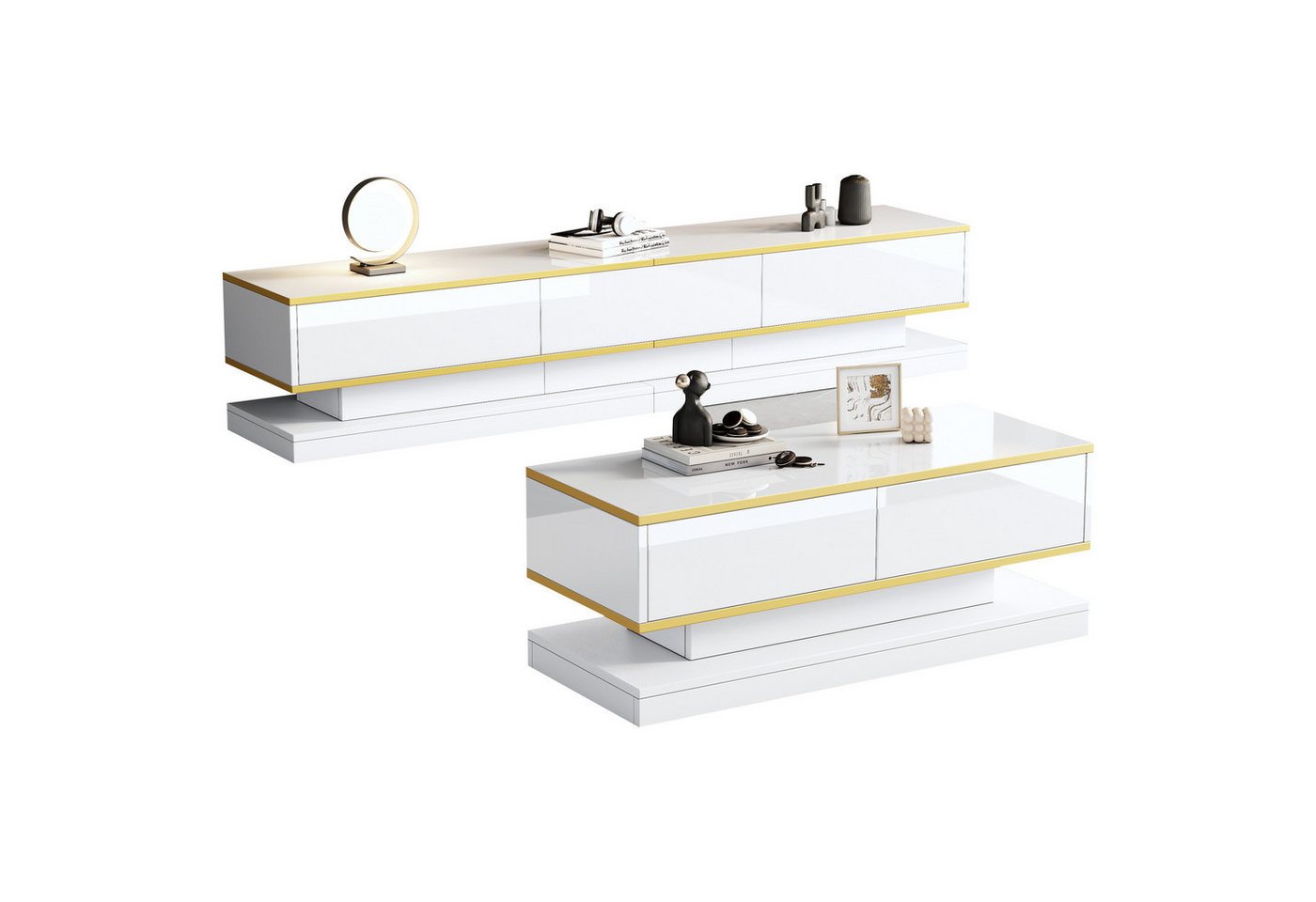 Gotagee Wohnzimmer-Set Hochglanz-TV-Ständer Couchtisch-Set Wohnzimmermöbel-Set 200cm TV-Tisch, Lowboard mit 3 Schubladen Standfernsehschrank Gotagee Wohnzimmer-Set Hochglanz-TV-Ständer Couchtisch-Set Wohnzimmermöbel-Set 200cm TV-Tisch, Lowboard mit 3 Schubladen Standfernsehschrank von Gotagee