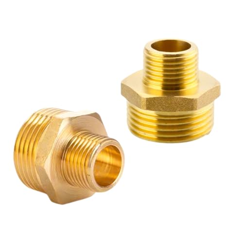Gotetiso 2 Stück Doppelnippel Reduziert 1 Zoll auf 1/2 Zoll Messing Doppelnippel 1" Außengewinde auf 1/2" Messing Reduziernippel Reduziert mit Sechskant für Rohranschluss Industrie Haushalt von Gotetiso