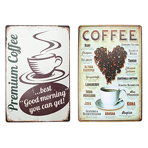 Gotetiso 2 Stück Retro Blechschilder Küche Wanddekorationen Retro Schild Wandschild Coffee Vintage Blechschild Metall Wandschildern Kaffee Poster Coffeeshop Dekoration Wand Dekoration von Gotetiso