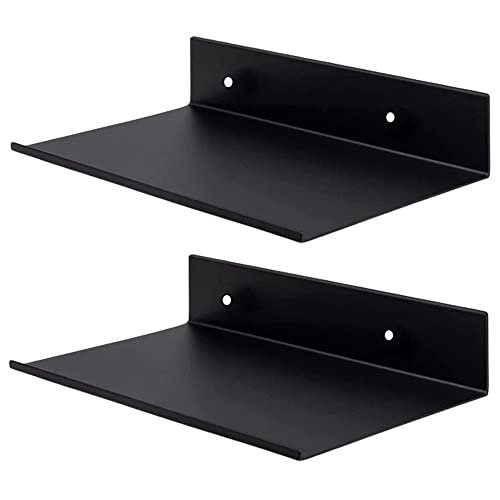 Gotetiso 2 Stücke Wandregal Schwarz Metall Schweberegale Schwimmende Wandregale für Dekorationen Bad Regal Metallregal Wandboard Platzsparend Regalleiste Hängeregal mit Schrauben für Hause Küche Bad von Gotetiso