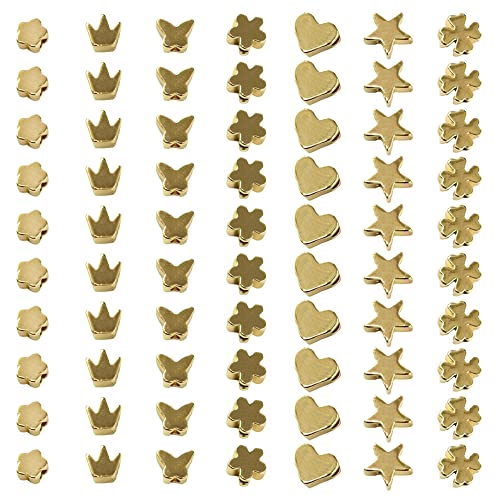 Gotetiso 70 Stück Abstandshalter Perlen für Armbänder Sortiert Herzform Sternform Metall Perle Gemischte Distanzperlen Handgefertigt Bastelperlen Goldene Perlen DIY Lose Perle von Gotetiso
