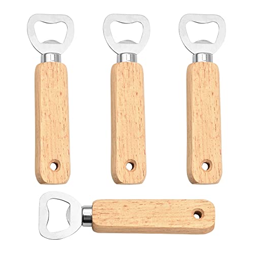 Gotetiso Flaschenöffner Holzgriff 4 Stück Holz Bieröffner Kronkorkenöffner Flaschenöffner Rohlinge Personalisierter Naturholz Tragbare Bieröffner Bottle Opener für Zuhause Bar Geschenk für Männer von Gotetiso