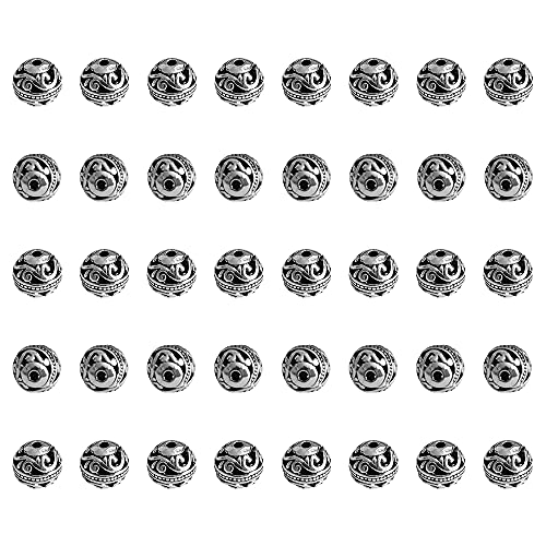 Gotetiso Metallperlen 50 Stück Runde Spacer Perlen Tibetischen Stil Zwischenperlen Metall ​Perlen Spacer Beads Perlen zum Auffädeln ​Bastelperlen Set Schmuckzubehör von Gotetiso