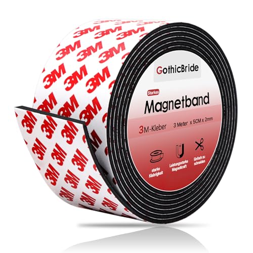 GothicBride Magnetband Selbstklebend, 3M Magnetklebeband Stark Metallband Extra Breit Magnetstreifen Magnet Klebeband, Magnetic Tape für Messer Whiteboard Werkzeug von GothicBride