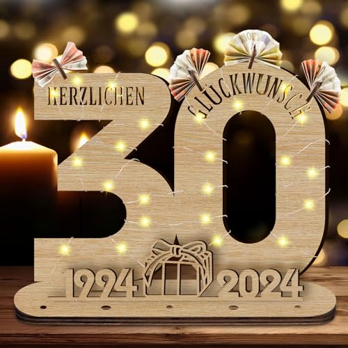 GothicBride 2024 30 Geburtstag Geschenk Geldgeschenke Geburtstag, 30 Geburtstag Deko Holz-Schild Gästebuch mit LED Lichterkette, 30 Geburtstag Frauen Männer Personalisierbares Geschenk von GothicBride