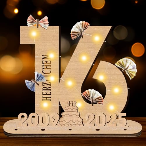 GothicBride 2025 16 Geburtstag Mädchen, 16. Geburtstag Mädchen Holz-Schild mit LED, Deko 16 Geburtstag Mädchen Gästebuch Geldgeschenke Geburtstag Deko, Personalisierbares Geschenk von GothicBride