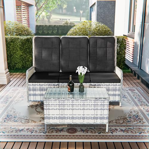 Gotland 3-Sitzer Gartenlounge Outdoor Sofa für,verstellbare Lounge Sofa Outdoor mit 118°Rückenlehne, Rattan-Armlehnen & wetterfesten Kissen – Garten Lounge,Terrasse & Balkon (Schwarz) von Gotland