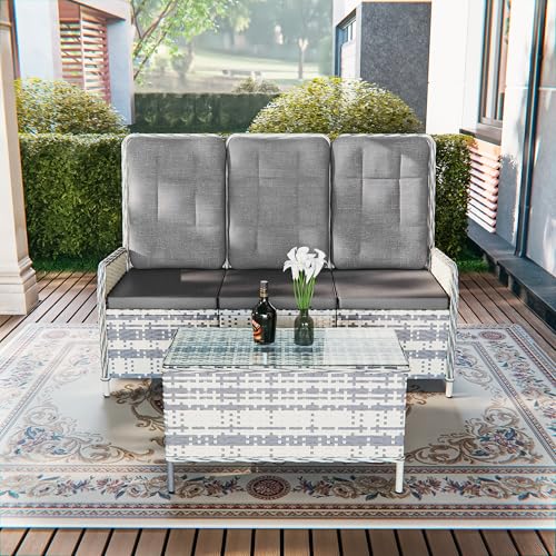 Gotland 3-Sitzer Gartenlounge Outdoor Sofa für,verstellbare Lounge Sofa Outdoor mit 118°Rückenlehne, Rattan-Armlehnen & wetterfesten Kissen – Garten Lounge,Terrasse & Balkon (grau) von Gotland