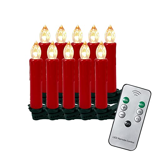 Gotoll 10er LED Weihnachtskerzen,Warmweiß Christbaumkerzen Kabellos Kerzen mit Fernbedienung Kerzenlichter IP44 für Weihnachtsbaum Weihnachtsdeko Hochzeit Partys - Rot von Gotoll