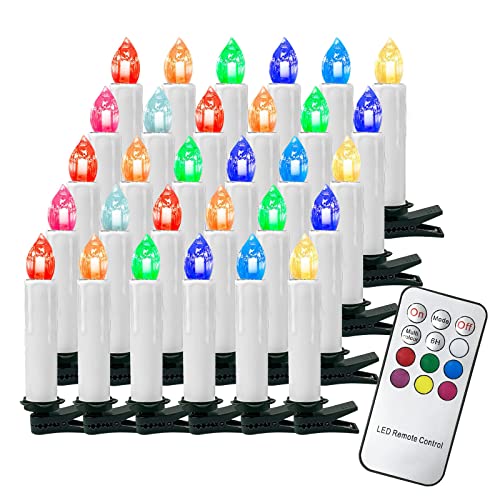 Gotoll 30er LED Weihnachtskerzen RGB Bunt Christbaumkerzen Kabellos Kerzen mit Fernbedienung Timer Kerzenlichter IP44 Wasserdicht,Dimmbar Flackernde für Weihnachtsbaum Weihnachtsdeko von Gotoll