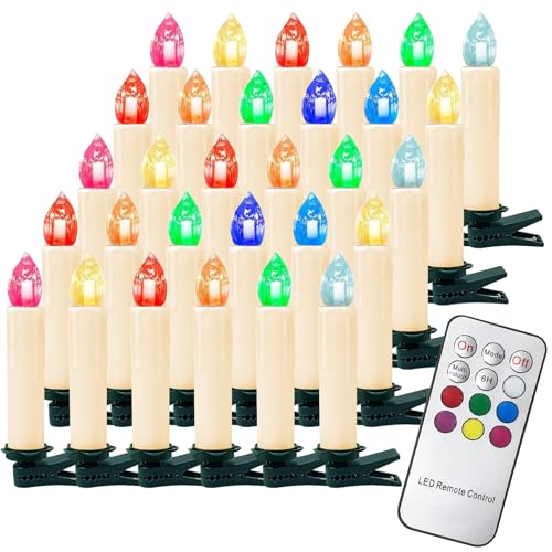 Gotoll 50er LED Weihnachtskerzen RGB Bunt Christbaumkerzen Kabellos Kerzen mit Fernbedienung Timer Kerzenlichter IP44 Wasserdicht,Dimmbar Flackernde für Weihnachtsbaum Weihnachtsdeko von Gotoll