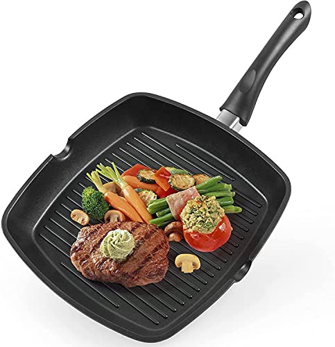 Gotoll Grillpfanne 28×28 cm, Steakpfanne Induktion aus Aluminiumguss, induktionsgeeignet Pfanne, PFOA-freie Bratpfanne, leicht zu reinigen von Gotoll