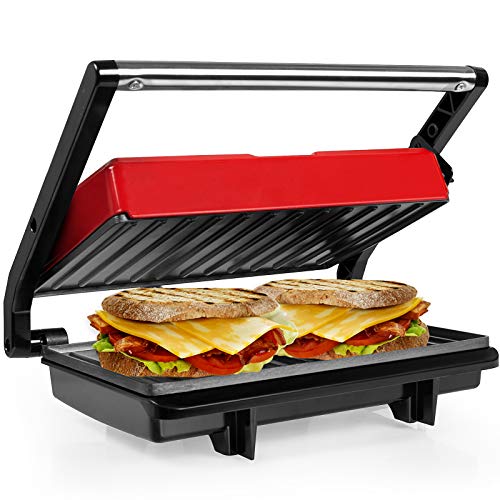 Gotoll Kontaktgrill, Sandwichtoaster,Panini Grill, Panini Sandwich Maker, Elektrogrill Multifunktion, kleine Tischgrill, Antihaftbeschichtung, Leuchtanzeige, 750 W, MEHRWEG von Gotoll