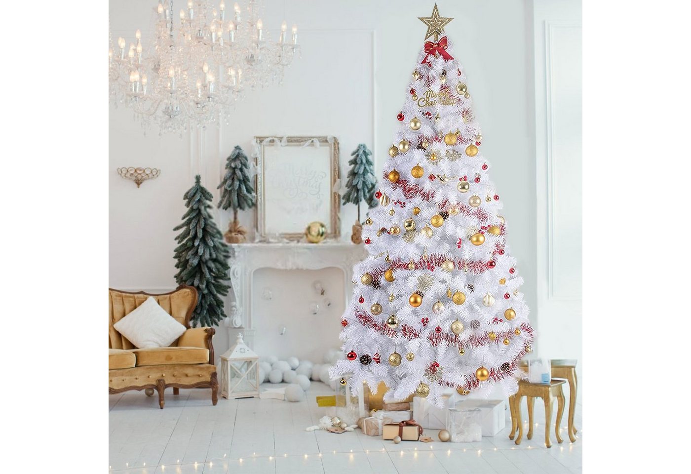 Gotoll Künstlicher Weihnachtsbaum XM007-10, Weiß Tannenbaum künstlicher Weihnachtsbaum Christbaum Metallständer von Gotoll