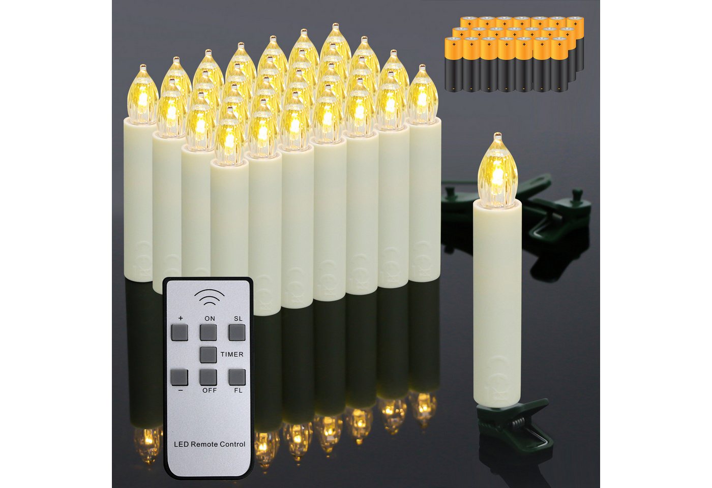 Gotoll LED-Christbaumkerzen D-LZ40-B weihnachtsbaumkerzen kabellos mit Clip Fernbedienung Batterie, 20/30/40er 6 Stunden Timer 3 Modi weihnachtsdeko von Gotoll