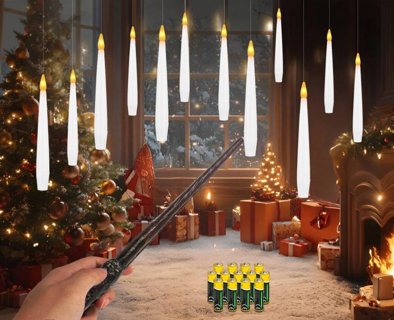 Gotoll LED-Kerze K-MFLZ 12pcs Schwebende Kerzen mit Zauberstab-Fernbedienung (Weihnachtsbaumkerzen weihnachtsdeko halloween kerzen, mit timer und Batterie), LED Schwebende Timer Zauber Fliegende Kerzen Weihnachten von Gotoll