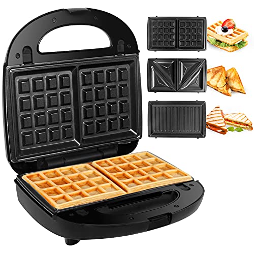 Gotoll Sandwichmaker 3 in 1, Waffeleisen Sandwichtoaster, Grill wechselplatten, Sandwich Maker, Antihaftbeschichtete abnehmbare Platten, 750 W, Betriebsampel, Schwarz von Gotoll