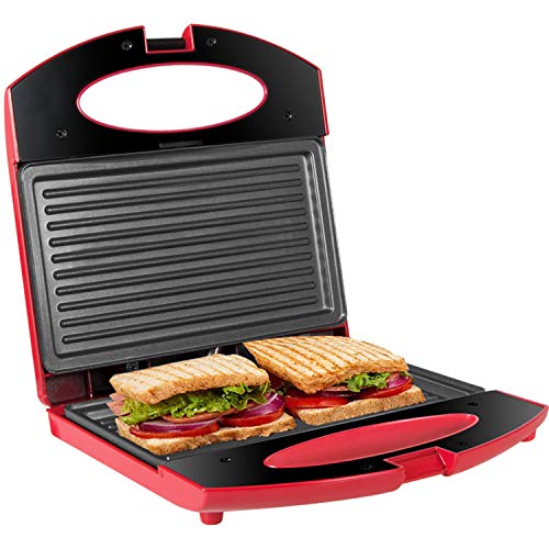 Gotoll Sandwichtoaster Panini Grill 750W, Sandwich- & Paninitoaster mit Antihaftbeschichteten Platten, Panini Maker leichte Reinigung, Plattengriller Toaster, Rot von Gotoll