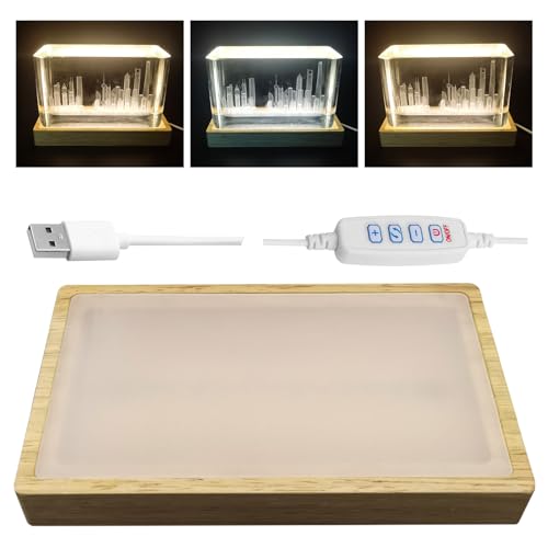 Gotrain Helligkeit, verstellbarer Kristall-Lichtsockel für Glaskunst, 3-farbig, dimmbar, Nachtlicht-Holzständer, rechteckiger LED-Lichtsockel für 3D-Kristallglas-Kunstlicht (Gelb, 1 Stück) von Gotrain