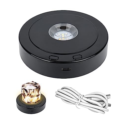 Rotatable Round LED Night Light, 4 Revolving & 8 Light Modes Display Stand, Multiple Led Color Rotating Display Base for Crystal Statues Glass Ball Glass Art (Black) von Gotrain