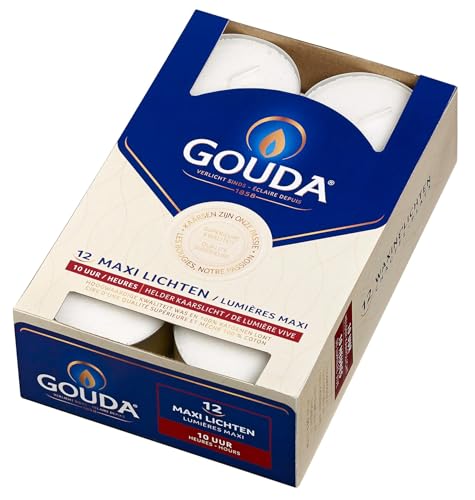 Gouda Maxi Teelicht 10 Stunden Weiß, 12 Stück von Gouda