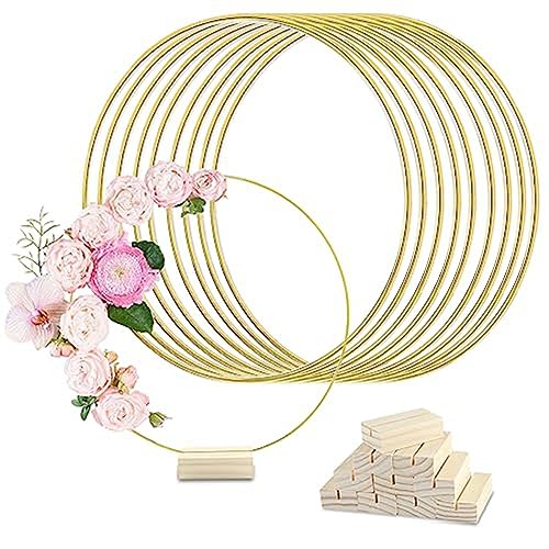 Goufride 10 Stück 12 Blumen-Reifen-Mittelstück Aus Metall mit Ständer für Den Tisch, Makramee-Goldkranz-Ring-Mittelstück-Tischdekoration von Goufride