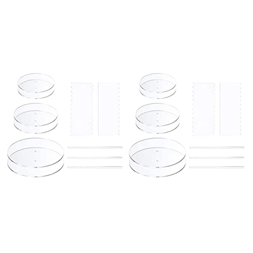 Goufride 2er-Set runde Kuchenplatten aus Acryl – Kuchenscheiben Kreisbodenplatten mit Mittelloch – Kammschaber (4 Muster) von Goufride