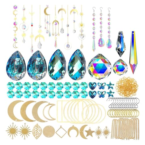 Goufride 370 STK. Kristall-Sonnenfänger-Set mit Hängenden Kristallprismen-Teilen, Regenbogen-Macher-Anhängern, DIY-Sonnenfängernperlen, Feine Verarbeitung von Goufride