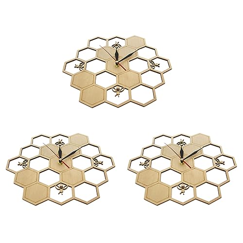 Goufride 3X Schneiden Sie Uhr Honig Biene auf Bienen Wabe Hexagon Natur Uhr Wand Uhr Geometrische Küche Kunst von Goufride