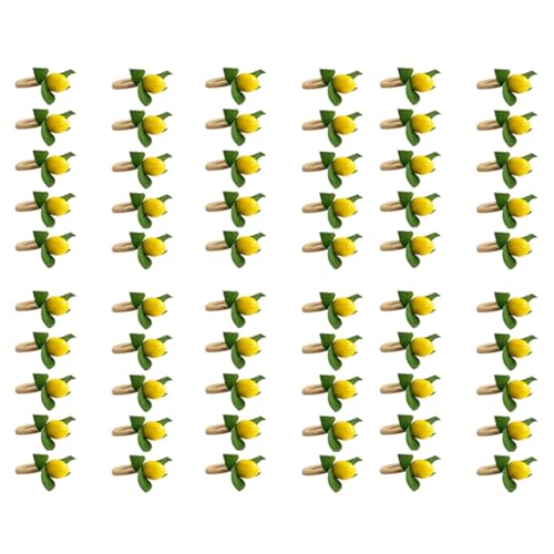 Goufride 60 Stück handgefertigte Serviettenringe gelbe künstliche Zitrone mit Weinrebe Serviettenring für Hochzeit, Bankett von Goufride