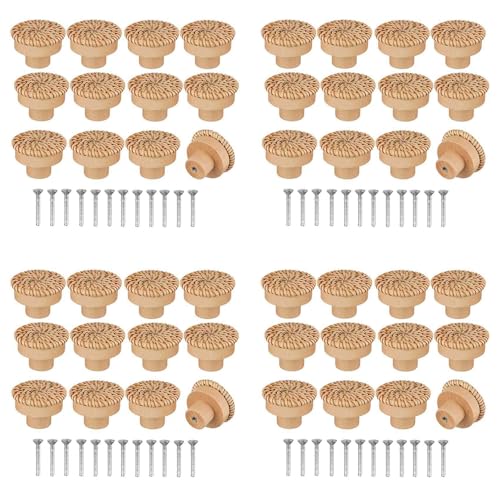 Goufride Boho Rattan Kommode KnäUfe Runde Schubladen KnäUfe Handgefertigt Aus Korbgeflecht und Schrauben für Boho MöBel KnäUfe 48 StüCk von Goufride