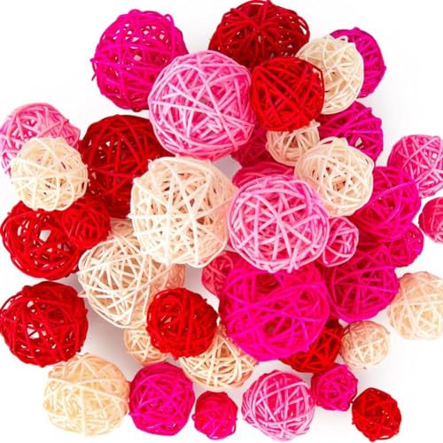 Goufride Rosa Rattan-Kugeln, Schüsselfüller, Vasenfüller für Hochzeit, Geburtstagsfeier, Heimtischdekoration, 42 Stück Goufride Rosa Rattan-Kugeln, Schüsselfüller, Vasenfüller für Hochzeit, Geburtstagsfeier, Heimtischdekoration, 42 Stück von Goufride