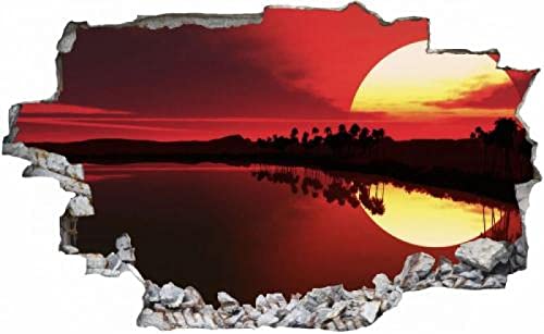 Gougeltd 3D-Effekt Wandtattoo Sonnenuntergang am Meer Strand Aufkleber Durchbruch selbstklebendes Wandbild Wandsticker Stein Wanddurchbruch Wandaufkleber Tattoo 75X116cm von Gougeltd