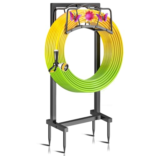 Gartenschlauchhalter Wasserschlauchhalter Freistehend, Schlauchhalter Schlauchständer Mit 4 Stachelige, Robust Frostsicher Gartenschlauch Aufbewahrung Halterung für Garage Terrasse Außenbereich von Gouisalin