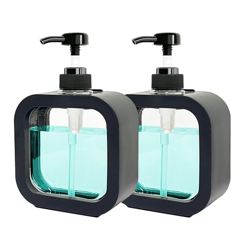 Seifenspender 2 Stück Duschgelspender, 500ml Schwarz Pumpspender für Dusche Klarem Kunststoff Shampoo Flaschen, Soap Duschgel Spüli Spender für Küche Spender (Schwarz) von Goujfol