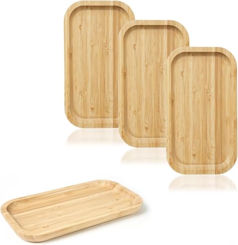 Goulifan Bambus Tablett Rechteckig Serviertablett Holz Küchentablett Holz Tablett Bambus Tablett Bambus Untersetzer Servierplatten Bambus Untersetzer Bambus Tablett für Sukkulenten (25 x 14 x 2 cm) 4 von Goulifan