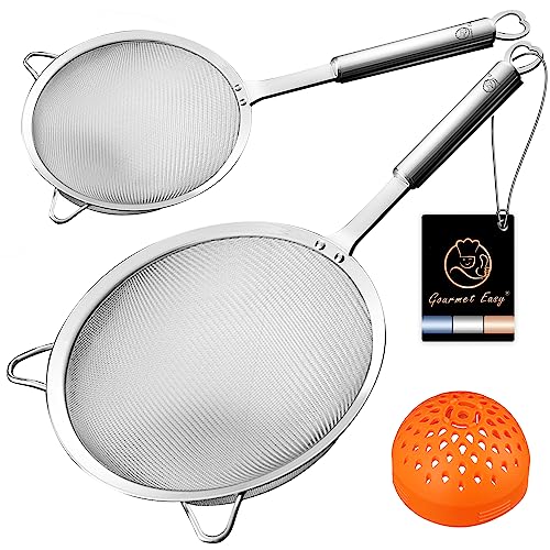 Gourmet Easy Sieb-Set aus Edelstahl – 1 großes Nudelsieb, 1 kleines, extrafeines Sieb, 1 Silikon-Dosensieb – Reissieb, Mehlsieb zum Backen – Siebe für die Küche mit stabilem Griff, Edelstahl Gourmet Easy Sieb-Set aus Edelstahl – 1 großes Nudelsieb, 1 kleines, extrafeines Sieb, 1 Silikon-Dosensieb – Reissieb, Mehlsieb zum Backen – Siebe für die Küche mit stabilem Griff, Edelstahl von Gourmet Easy