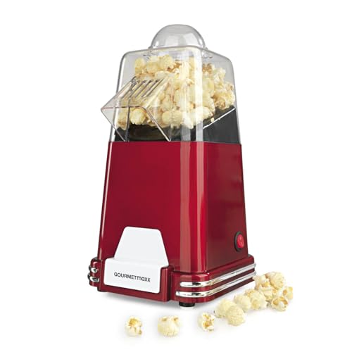 GOURMETmaxx Popcorn-Maschine | Popcorn-Maker | Retro-Design | Heiße Luftzirkulation | Zubereitung ohne Öl | Fertig in 1-2 Minuten | Ideal für Kindergeburtstage, Filmabende u.v.m. | 1000 W [Rot] von GOURMETmaxx