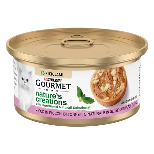 GOURMET Nature's Creations Natur-Tonnett-Flocken aus Gelée mit weißem Fisch, Ergänzungsfuttermittel für ausgewachsene Katzen, 70 g Dose von Gourmet