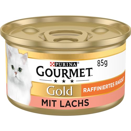 Gourmet Gold Raffiniertes Ragout Katzenfutter nass, mit Lachs, 12er Pack (12 x 85g) von GOURMET