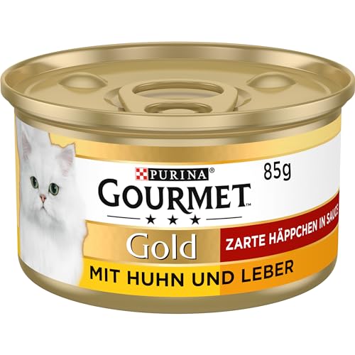 Gourmet Gold Zarte Häppchen in Sauce Katzenfutter nass, mit Huhn und Leber, 12er Pack (12 x 85g) von Gourmet
